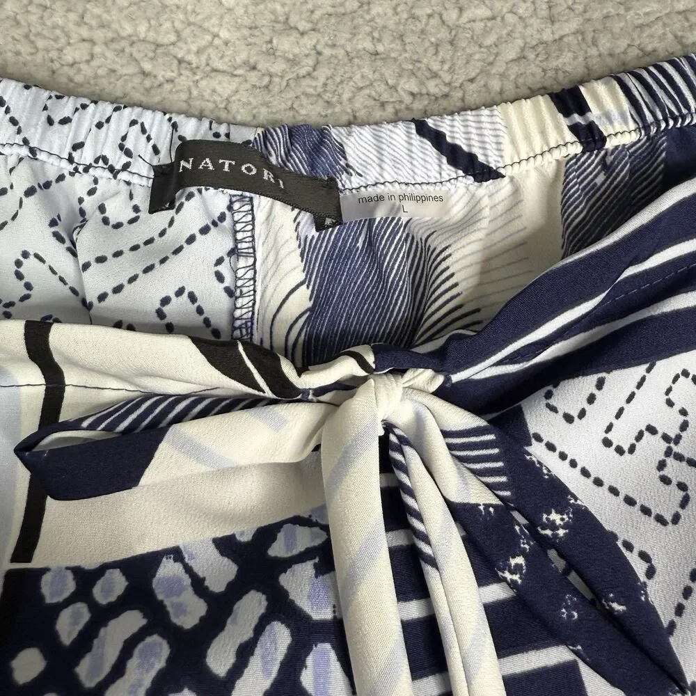 Natori Kabuki Pajama Set Womens L Indigo Floral Print 2-Piece Lounge Sleep NWT